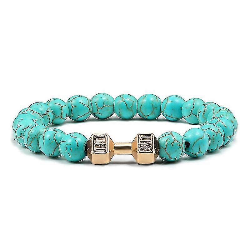 High Quality Men Beaded Bracelet Natural Black Lava Stone Dumbbell Charm