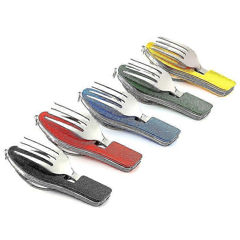 4 In 1 Outdoor Camping Tableware Set Folding Stainless Steel Spoon