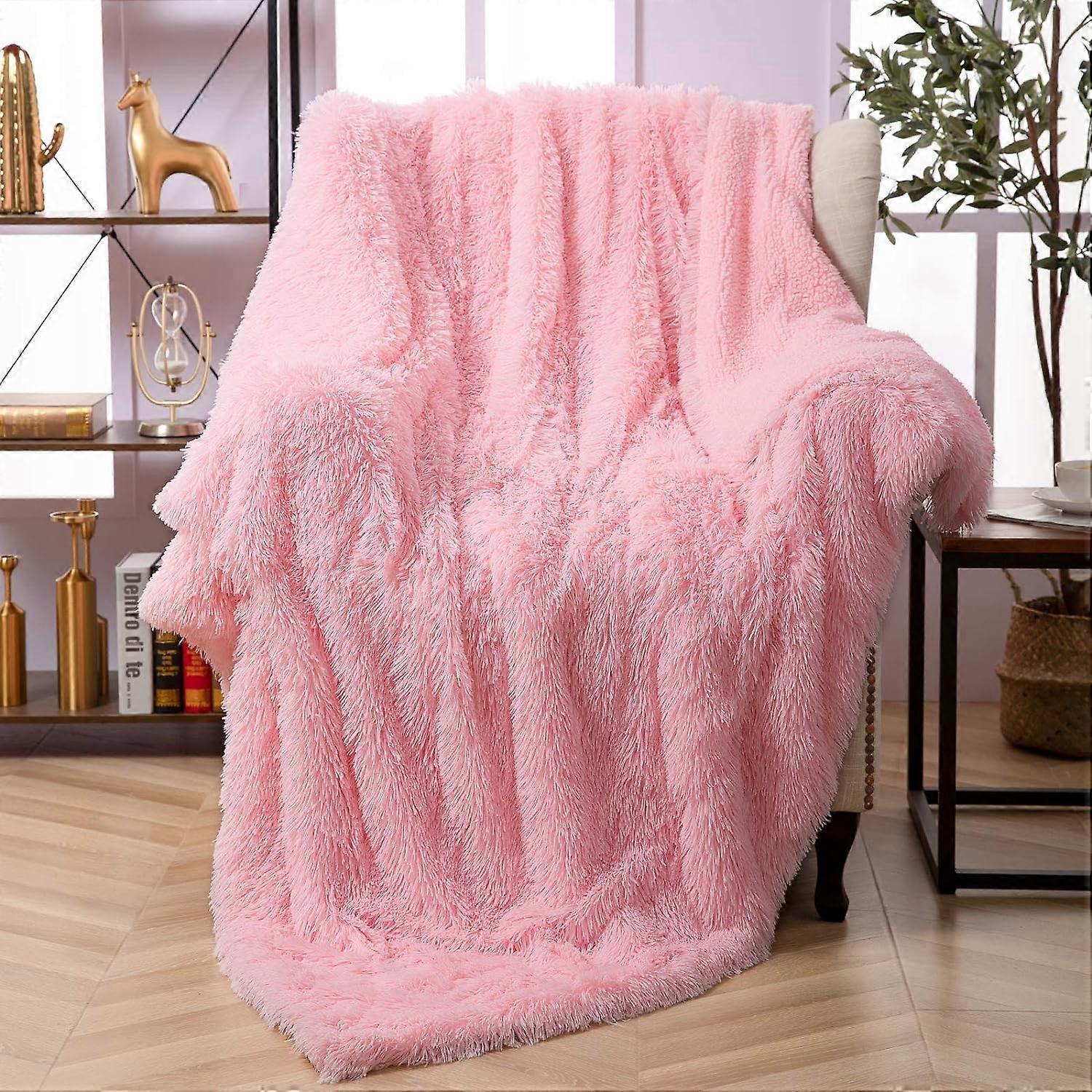 Faux Fur Throw Blanket, Super Soft Lätt Shaggy Fuzzy Filt Varm Mysig Plysch Fluffig Dekorativ Filt för soffa, säng, stol