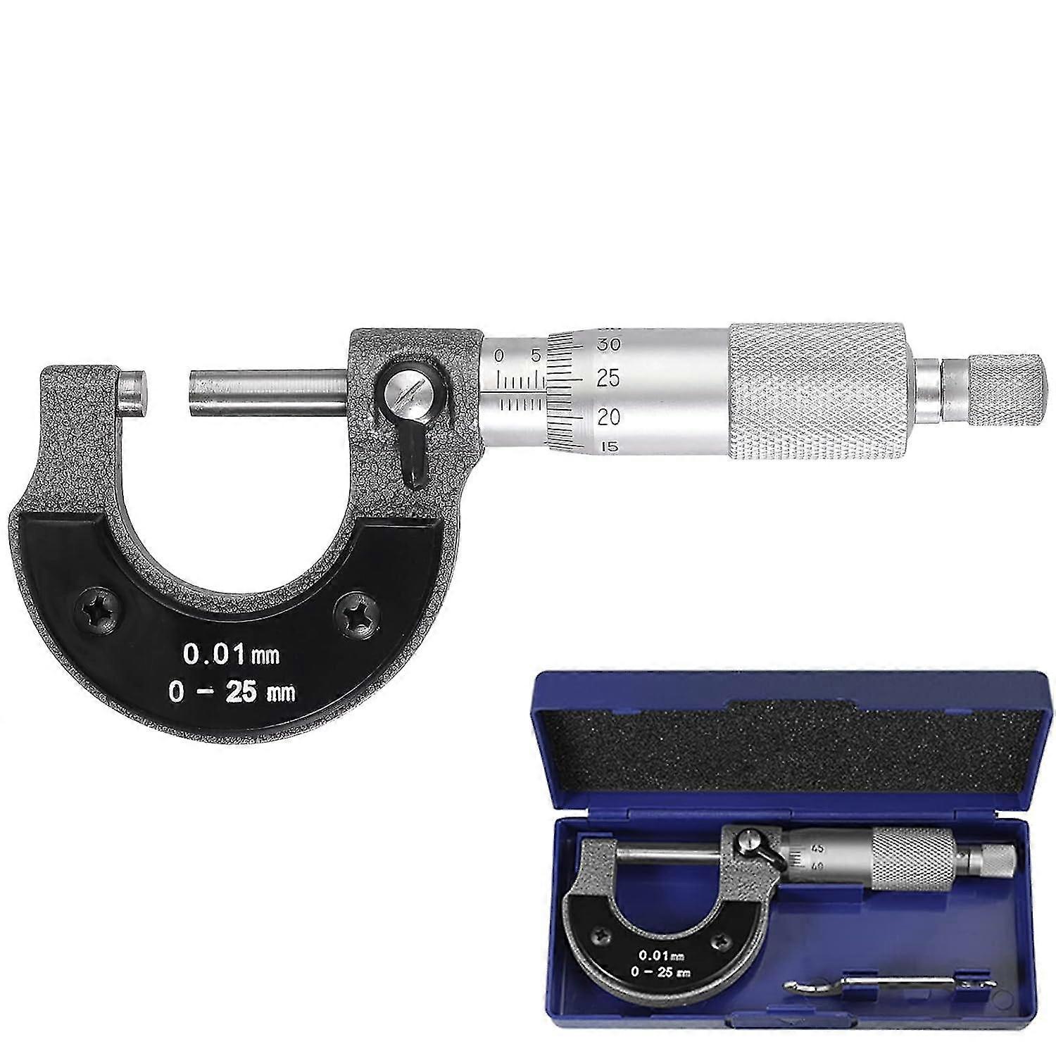 Outside Micrometer 0-25 Mm (0.01 Mm Graduations) Metric External Caliper With Zero Adjustment Key-QJWL