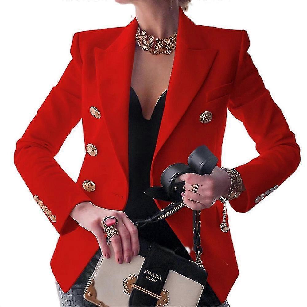 Women's Ladies Casual Long Sleeve Lapel Double-breasted Slim Work Office Blazer Jacket