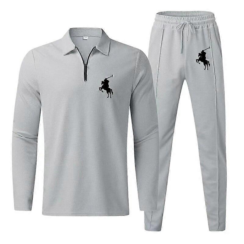 Men's business casual stand up collar zipper set with simple printing, loose and comfortable, fashionable and versatile GRAY