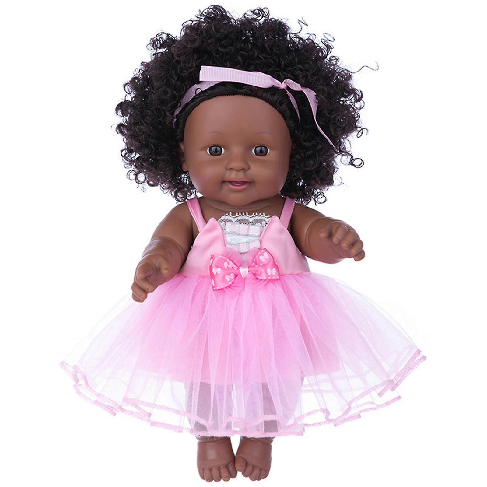 Afrikkalainen vauvanukke söpö kiharat hiukset ja musta pehmeä iho 12 tuumaa simuloitu musta