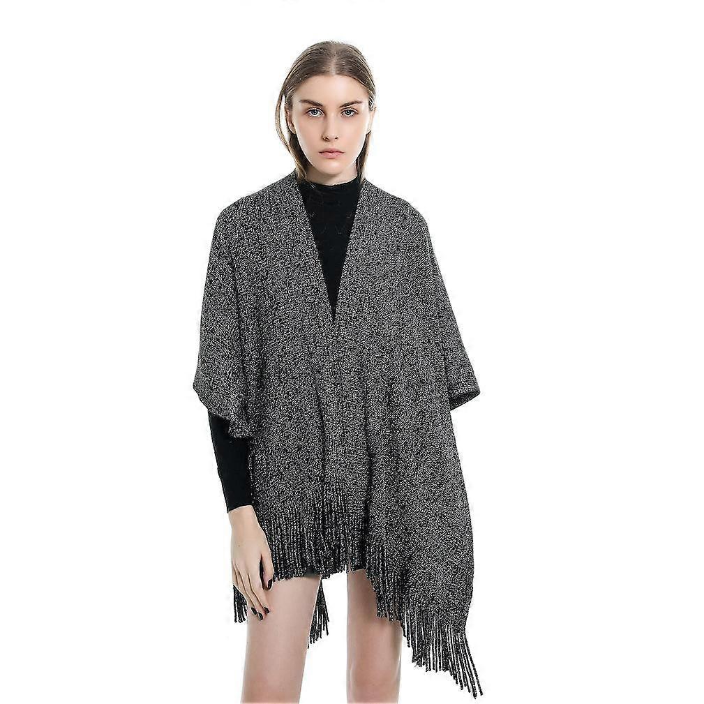 Warm Shawl Pullover Poncho Winter Coat with Tassel for Lady