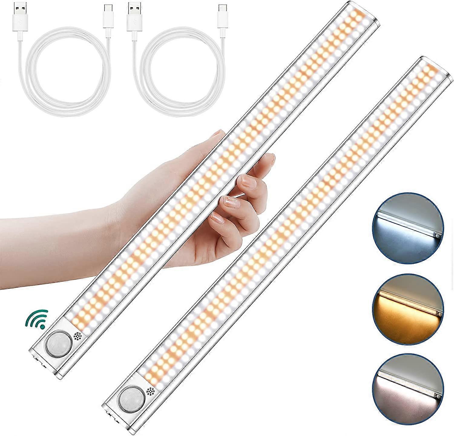 160 Led Closet Light, 2Pcs Motion Sensor Led Light With 3 Colors, Usb Rechargeable Led Light With 4 Modes And Adhesive Magnetic Strip, For Wardrobe / 