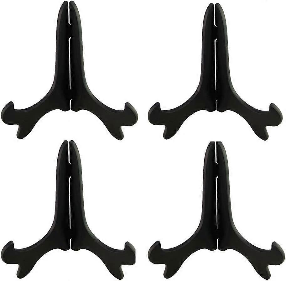 KATEA Black 6" Wood-Like Plastic Easels Plate Display Stands Picture Frame Stand Holder-Set of 4