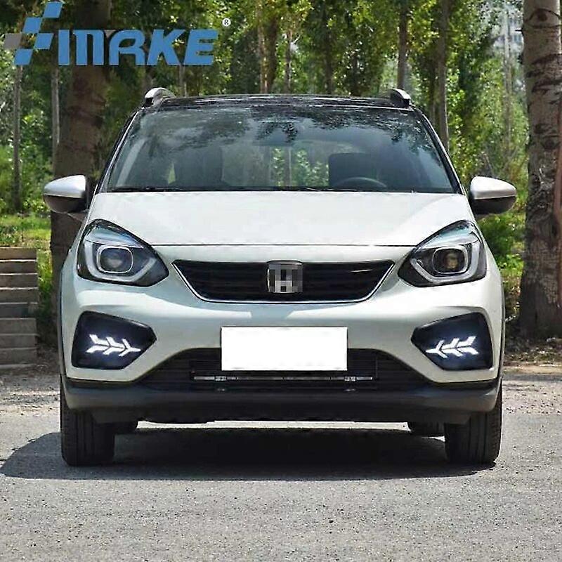 Car Flashing 2 Pcs For Honda Jazz Fit 2021 2022 DRL fog lamp cover Daytime Running Lights with turn signal 12V Daylight