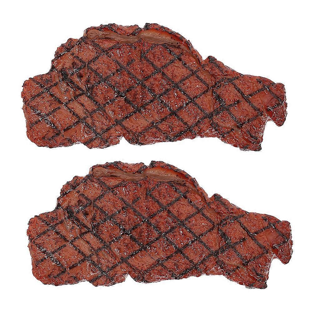2Pcs Decorative Fake Steak Models Simulation Artificial Models Fake Steak Props (Brown)