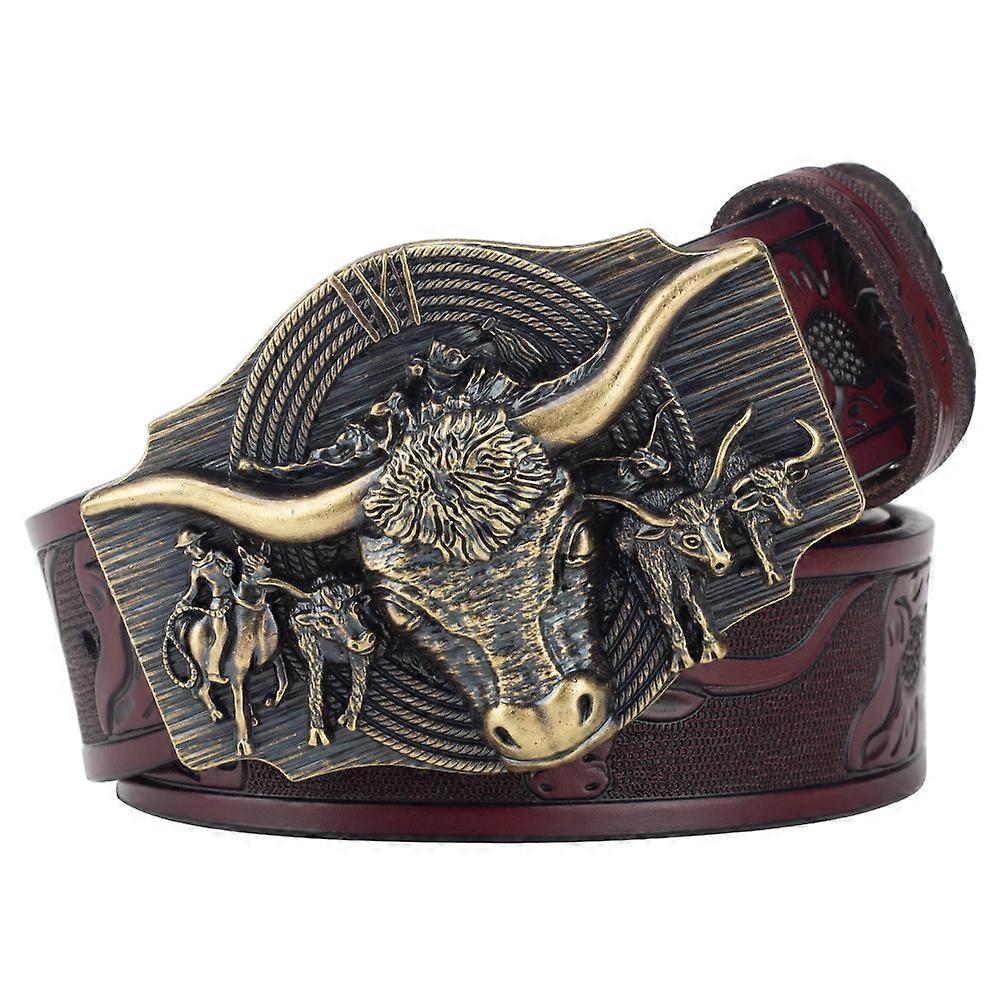 Cow Design Leather Belt With Metal Buckle For Mens
