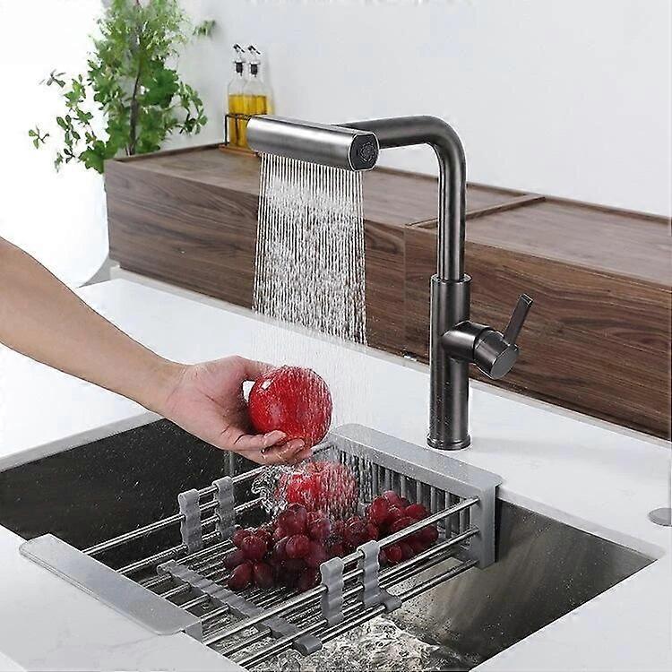 Pull Out Waterfall Faucet 360 Degree Rotation Kitchen Sink Hot and Cold Water Tap Mixer for Long Reach and Better Cleaning