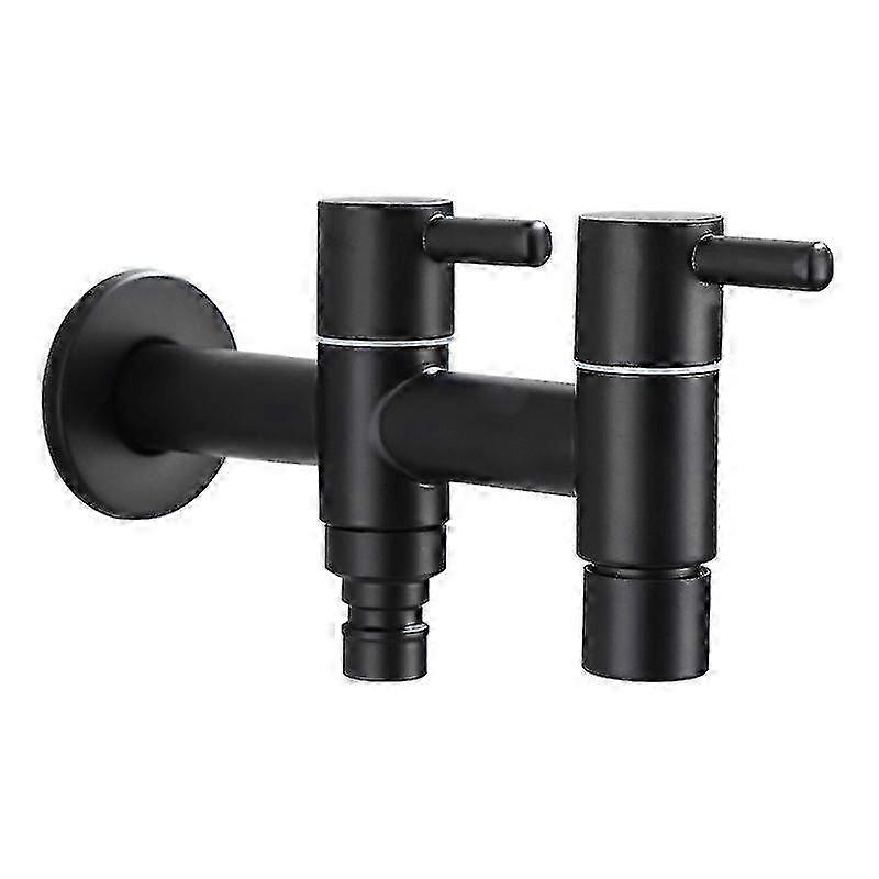 304 Stainless Steel Black Washing Machine Faucet 1in 2 Out Double Bibcock Outdoor Garden Washing Machine Mop Tap