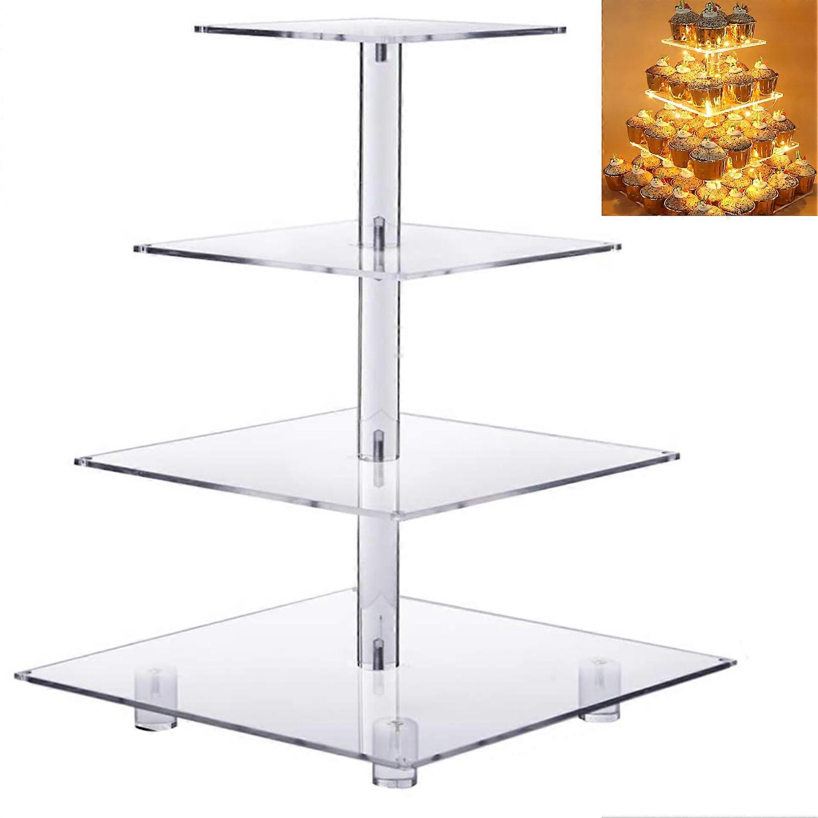4 Tiers LED Light String Cupcake Acrylic Display Holder Stand Party Decoration Qinhai