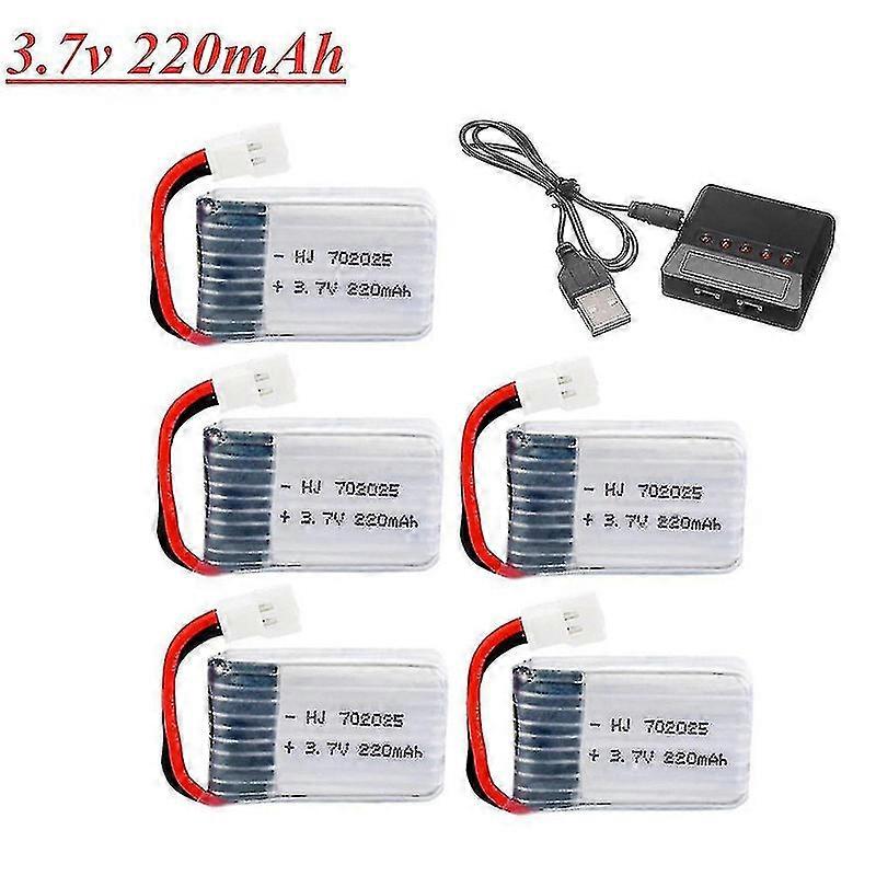 3.7v 220mah Lipo Battery + 5 In 1 Charger For X4 X11 X13 Rc Drone Quadcopter Spare Parts 702025 3.7v Rechargeable Battery 1-5pcs xh