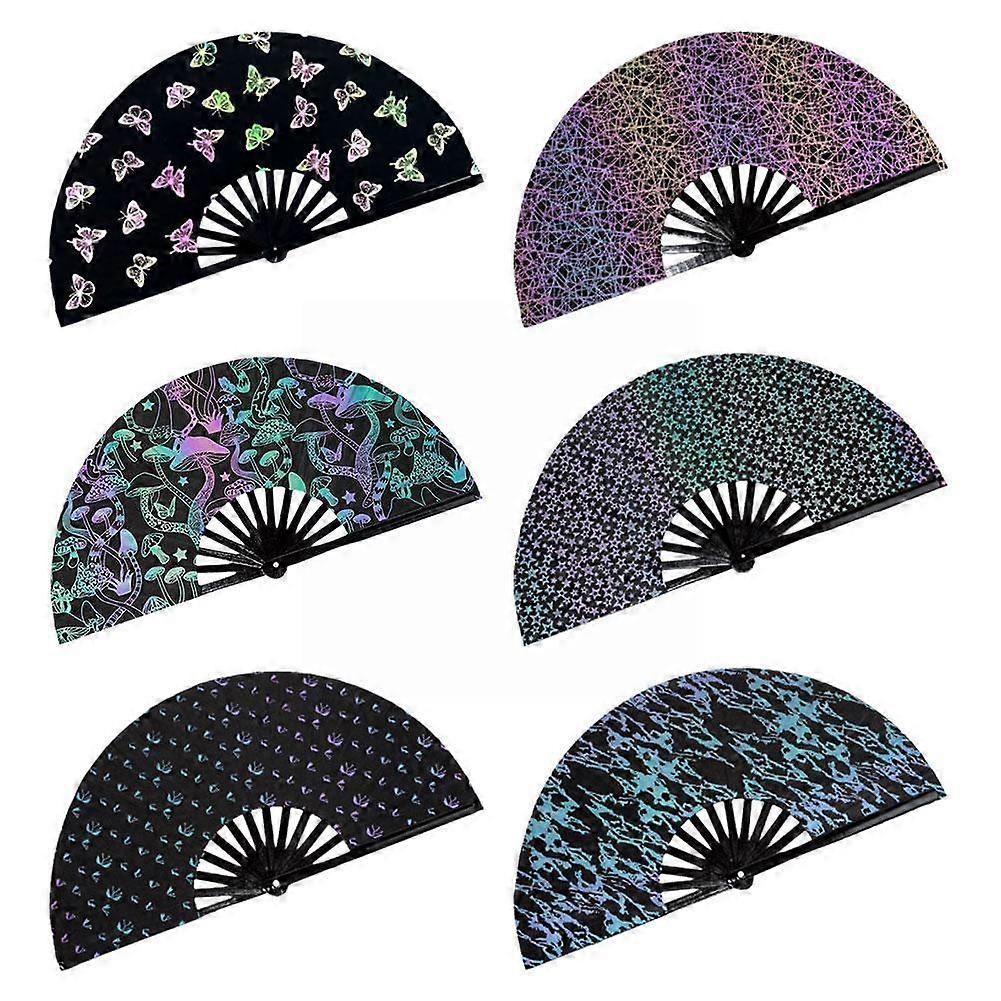 Reflective Rainbow Holographic Large Rave Folding Hand Fan Clack For Festivals And Performances Lightweight Durable