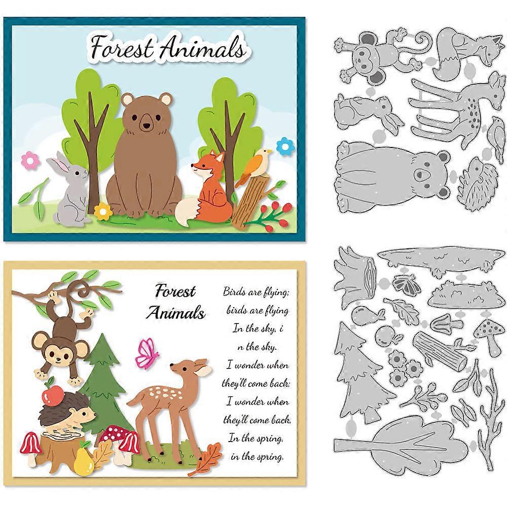 Forest Animals Carbon Steel Cutting Dies Stencils for DIY Scrapbooking Photo Album Decorative Embossing Paper Card Mixed Shapes 110x119~147x0.8mm 2pcs