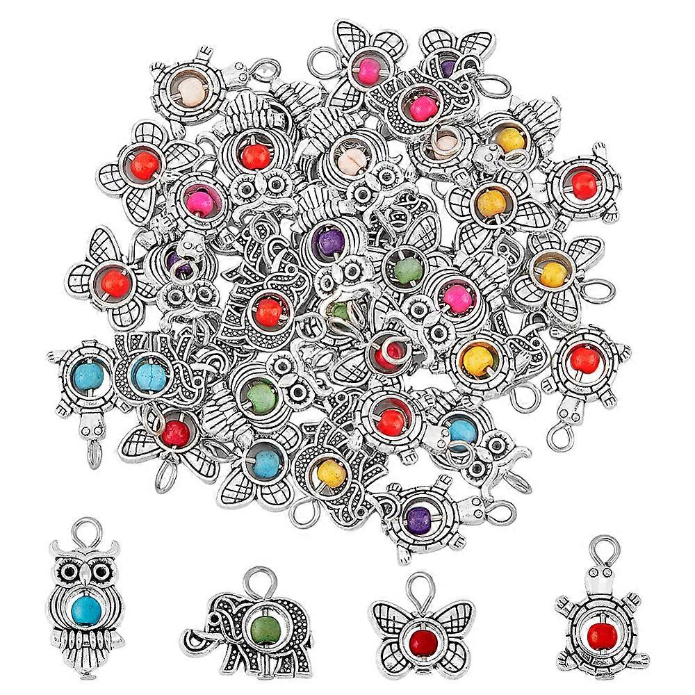 40Pcs 4 Styles Antique Silver Plated Alloy Synthetic Turquoise Pendants Dyed Tortoise & Butterfly & Elephant & OWl Charm Mixed Patterns 14.5~24x11.5~1