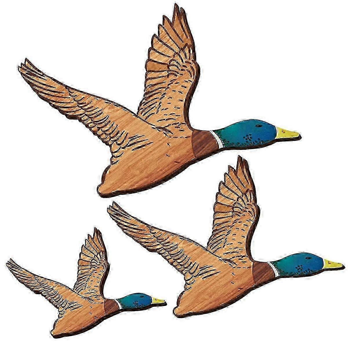 3 Μέγεθος Mallard πάπια Τέχνη τοίχου Ξύλινες πάπιες Διακόσμηση τοίχου Ρουστίκ Flying Birds Διακόσμηση τοίχου Σκαλιστό ξύλο Τέχνη τοίχου συμβατό με το σπίτι