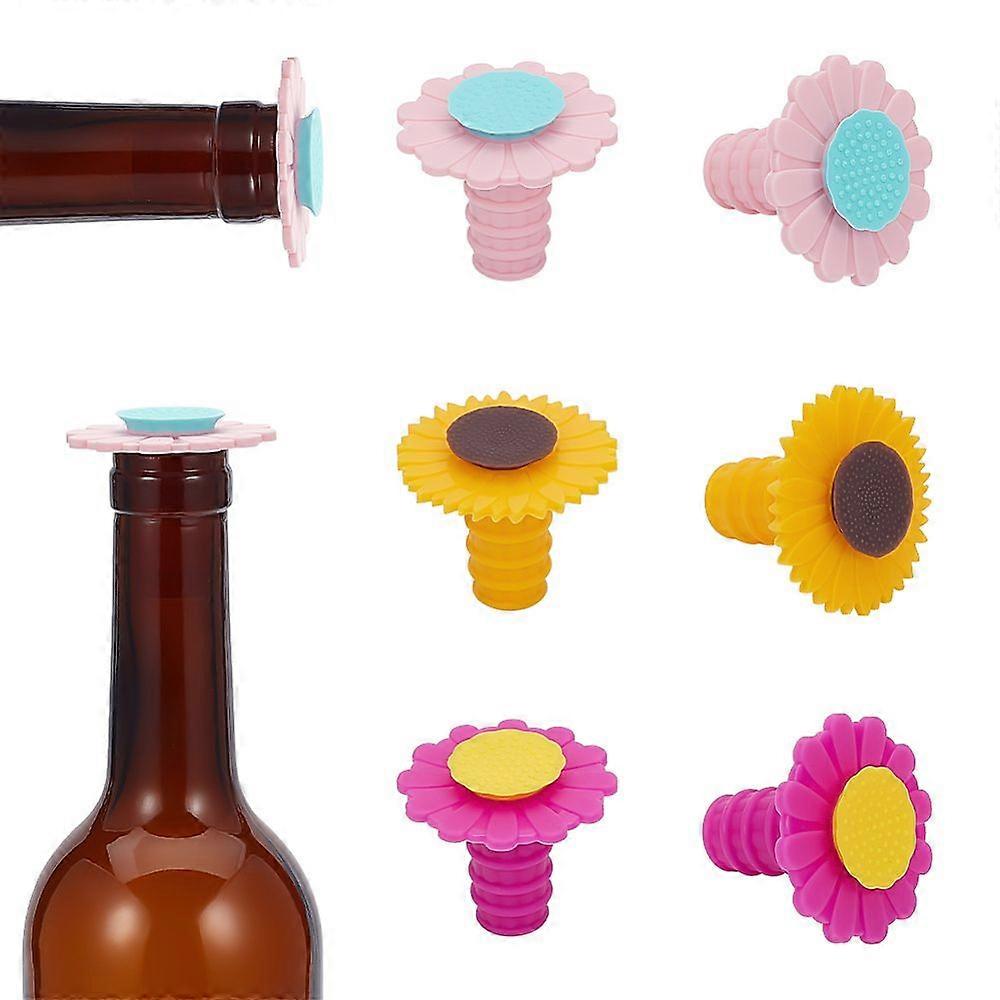 6Pcs 3 Colors Silicone Wine Bottle Stoppers Flower Shape Mixed Color 49.5x42.5mm 2pcs/color