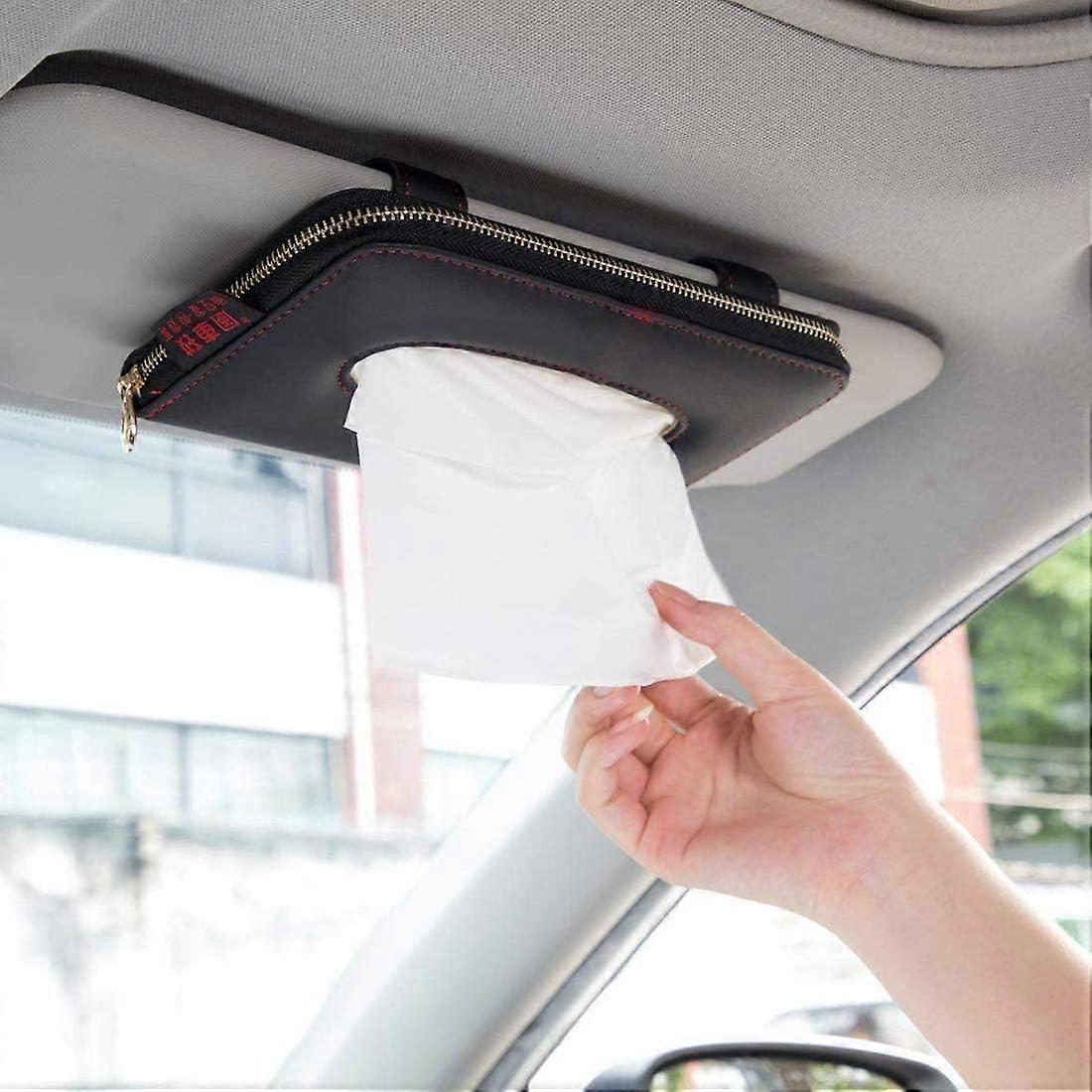 Car Tissue Holder for Sun Visor, Leather Material, Compact Design, Universal Fit for All Vehicles