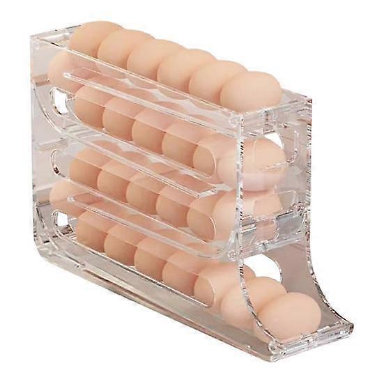 Fridge Egg Storage Box Four Tiers Automatic Rolling Large Capacity Space-Saving 30 Egg Organizer Refrigerator