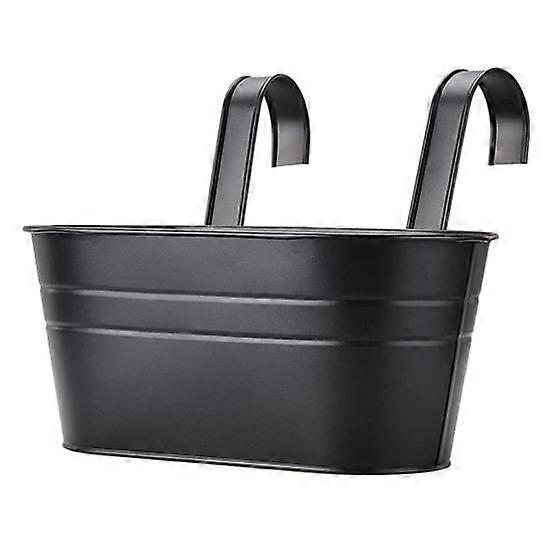 Iron Hanging Flower Pot Outdoor Balcony Rail Bucket Planter with Detachable Hook Fence Garden Decor