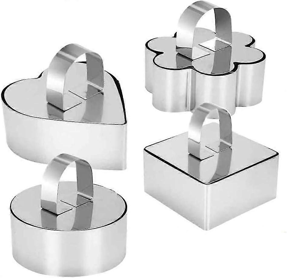 Cutters,presentation Circles,set Of 4 Round Cutters With Pusher Made Of High Quality Stainless Steel