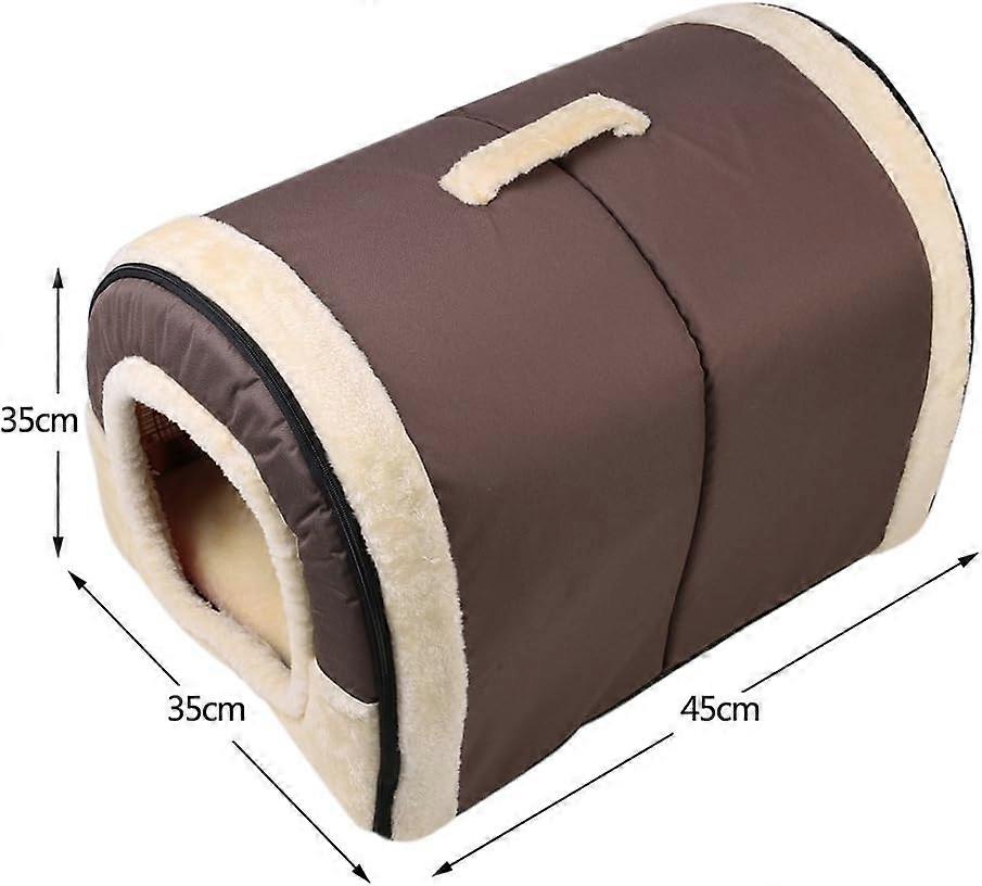 Pet Nest and Sofa Bed, Foldable Dog Cat House Non-slip and Winter Soft Comfortable Mattress 4 Style 3 Size (M, Brown)