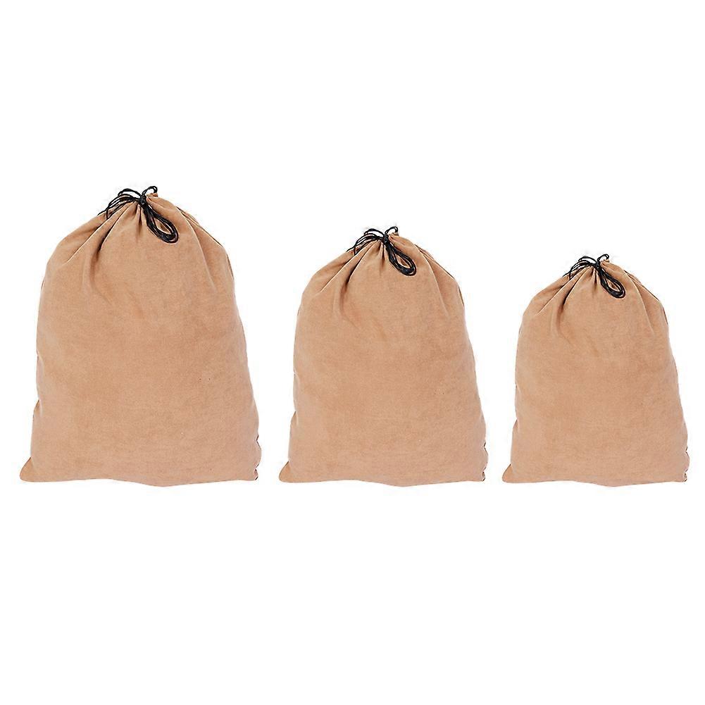 3Pcs Home Storage Resuable Flannel/Suede Drawstring Pouch Package Clothes Storage Bag(Suede)