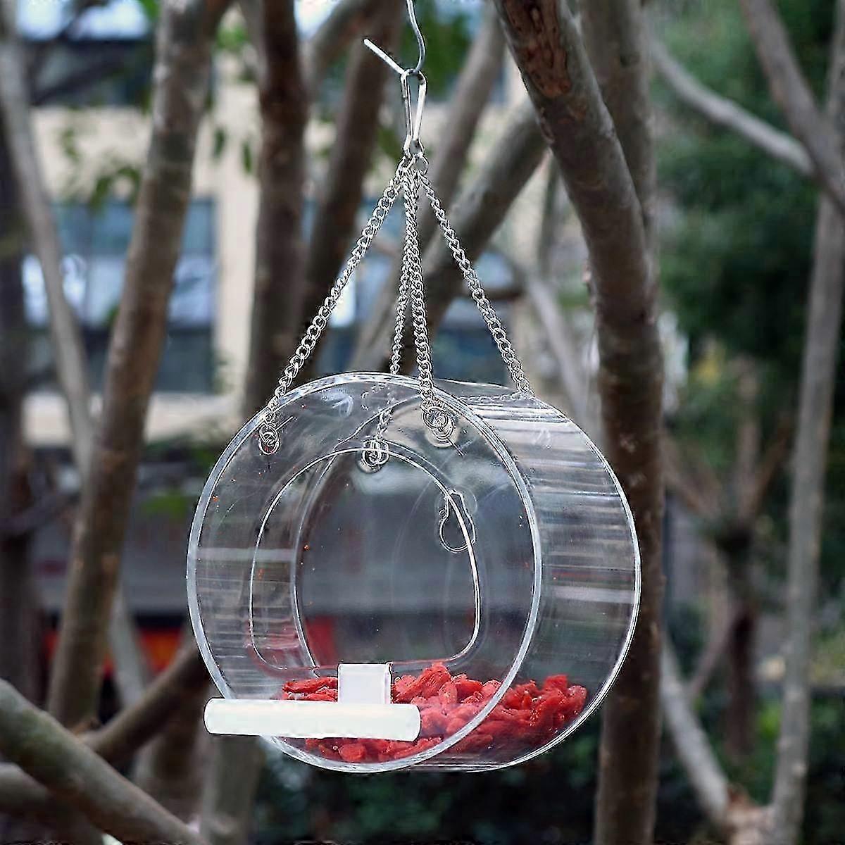 Acrylic Bird Feeder Clear Window Viewing Bird Feeder Waterproof Durable Transparent Round Food Box Hanging Feeding 12.5x7.5cm