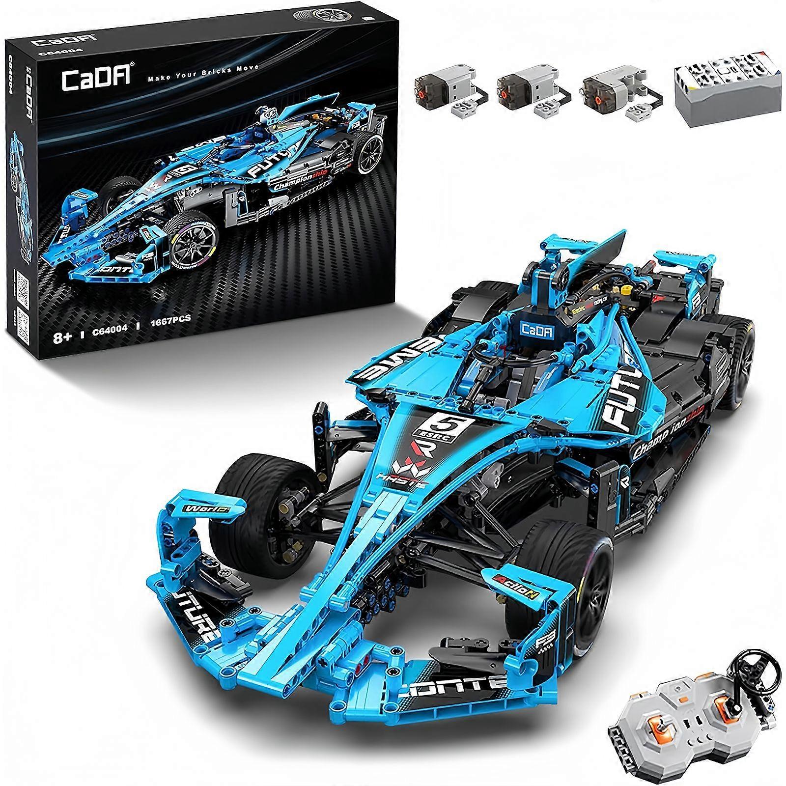 CaDA 1:8 Scale FE Electric Formula Race Car Building Set, Aerodynamic Design with Halo Frame & Large Tail Fin, Independent Suspension & Steering, Quic