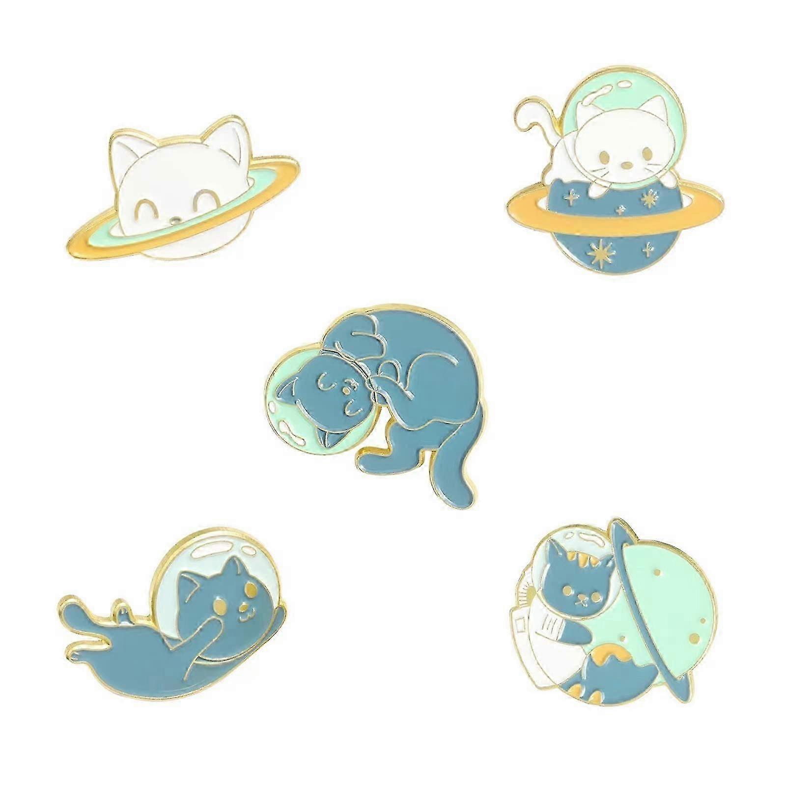 Adorable Outer Space Cat Enamel Button Pin Lapel Badge Set (5 Pieces)