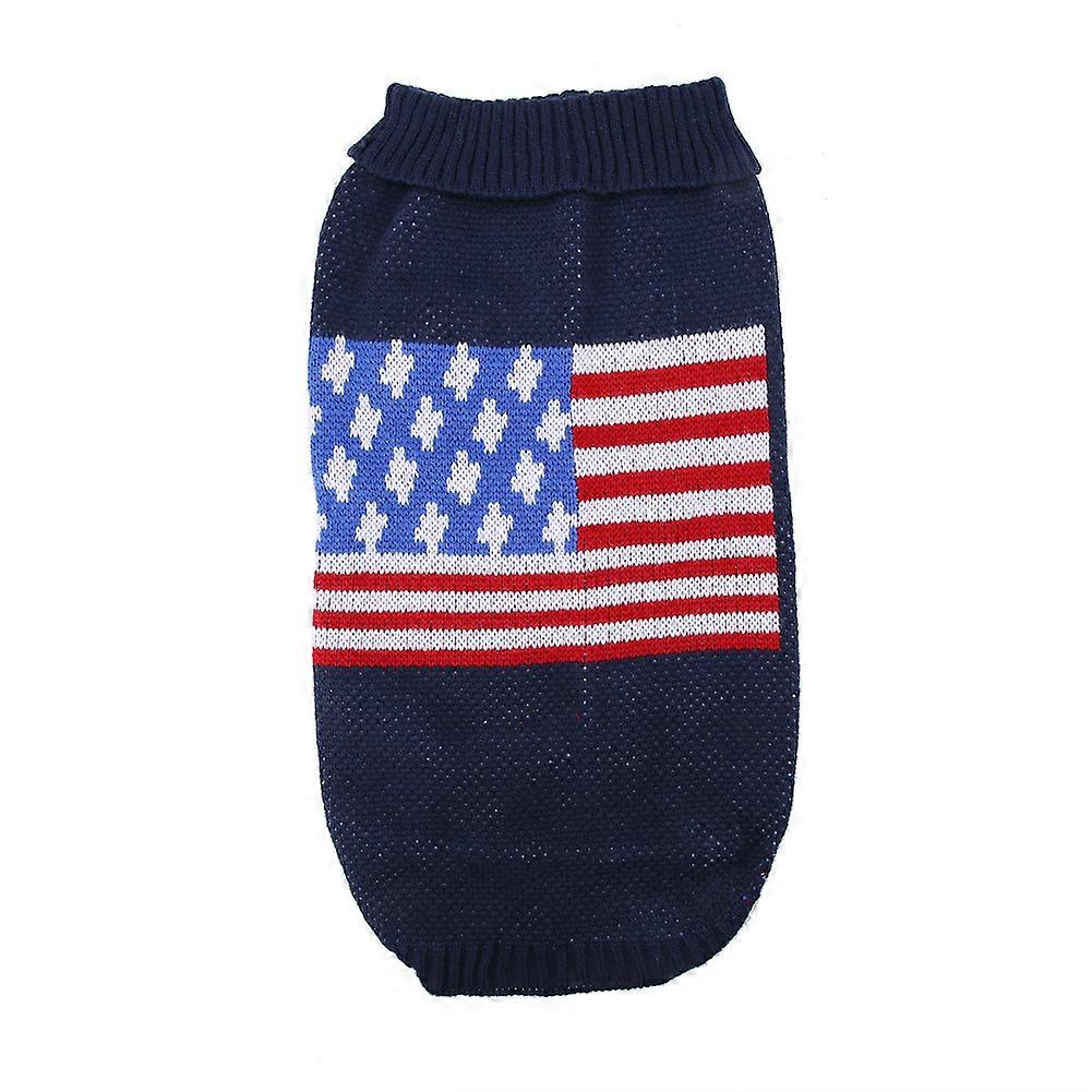 Cute Pet Dogs Flag Patterned Knitted Sweater Winter Coat Clothes Keep Warm (M)