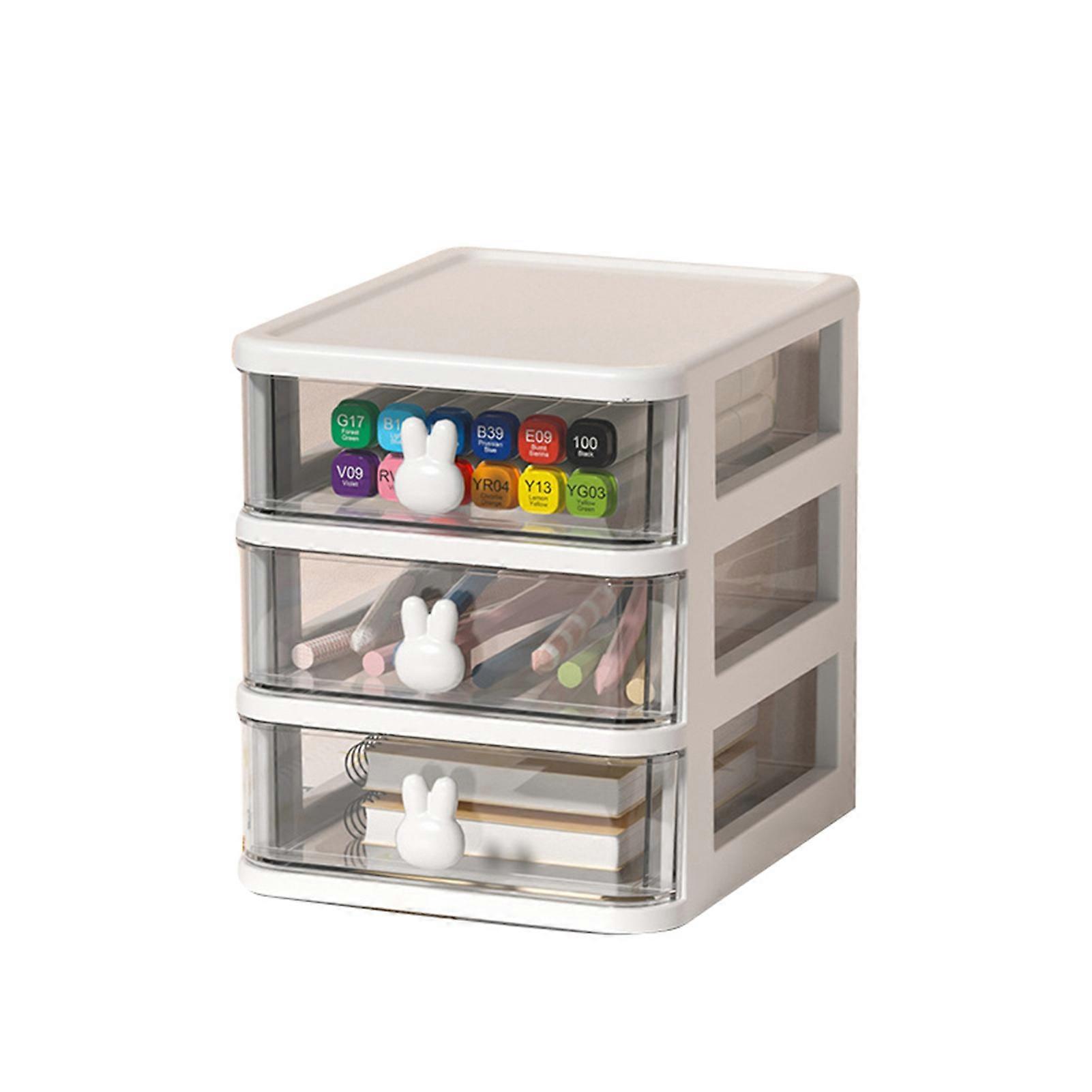 Desk Storage Box Multi Tier Transparent Plastic Large Capacity Bunny Handle Small Drawer Organizer Book Pen Office