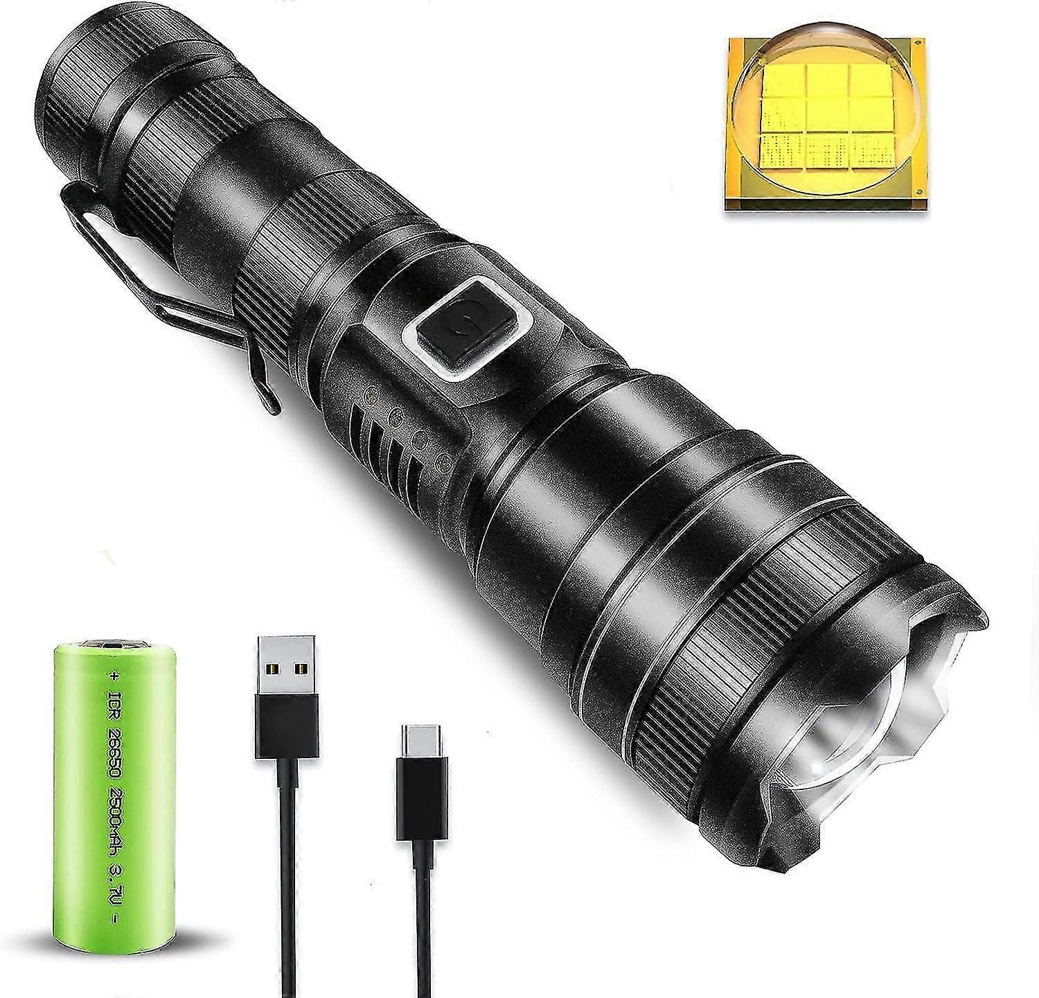 Ultra Strong Flash, Xhp90 Strong Flash, With C-type Cable, Ip67 Waterproof 5-mode, Suitable For Camping