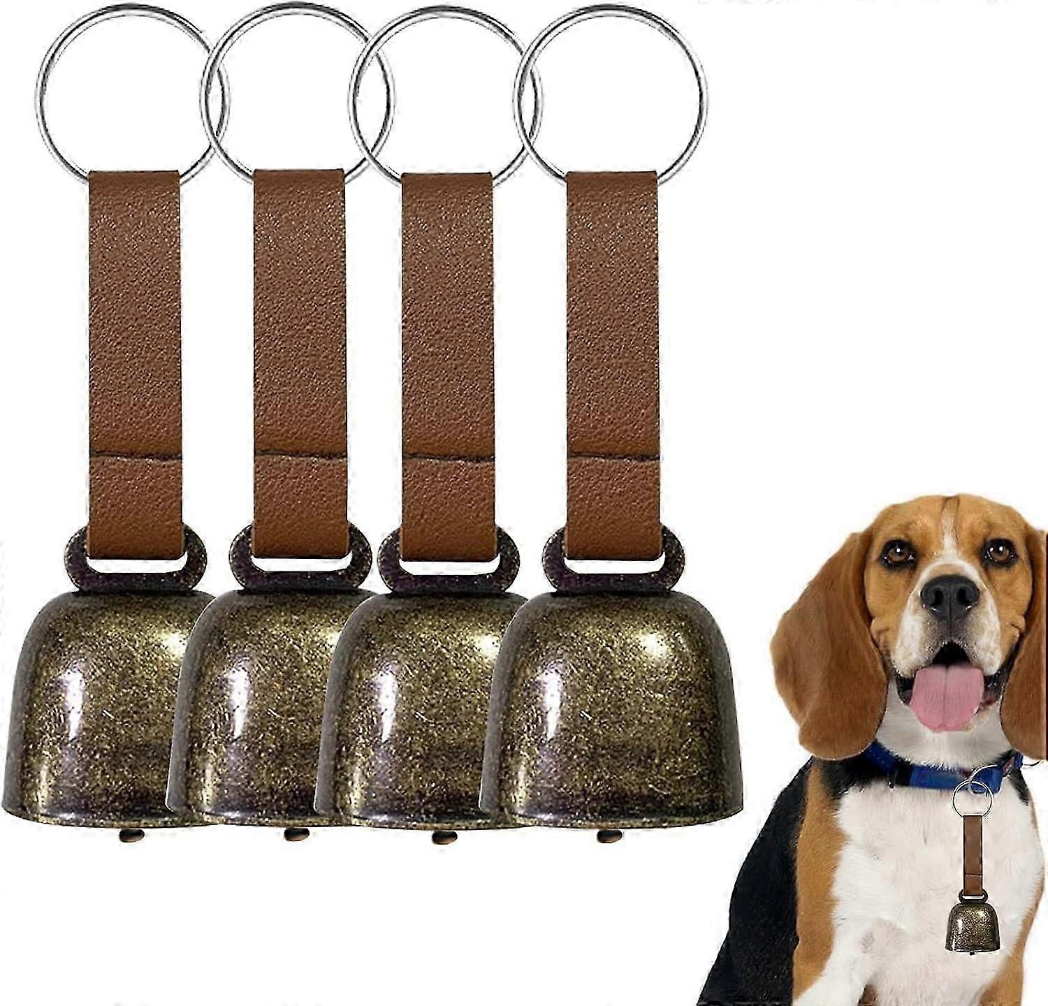 4 PCS Loud Bear Bells with Leather Button Strap,Dog Collar Bell Pet Bells Tracker Noise Ma
