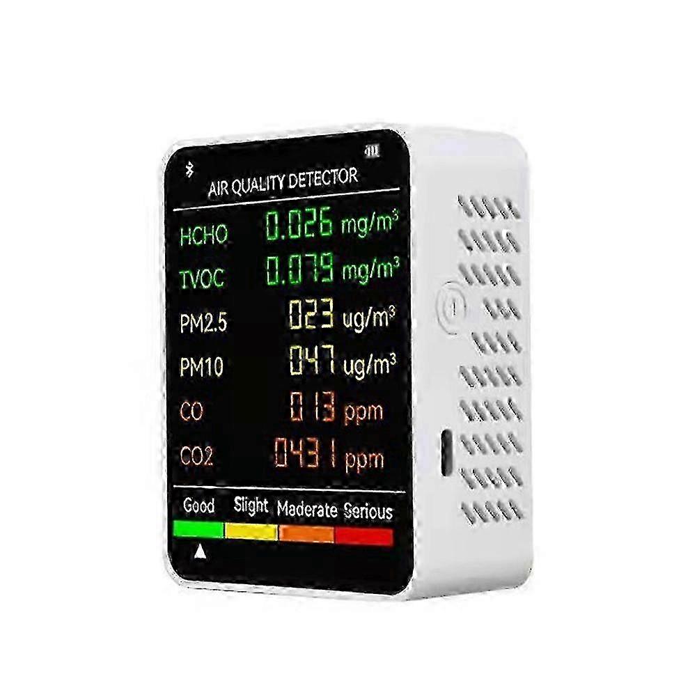 Monitor de qualidade do ar 6 em 1 (PM2.5/PM10/HCHO/TVOC/CO/CO2) com visor LCD