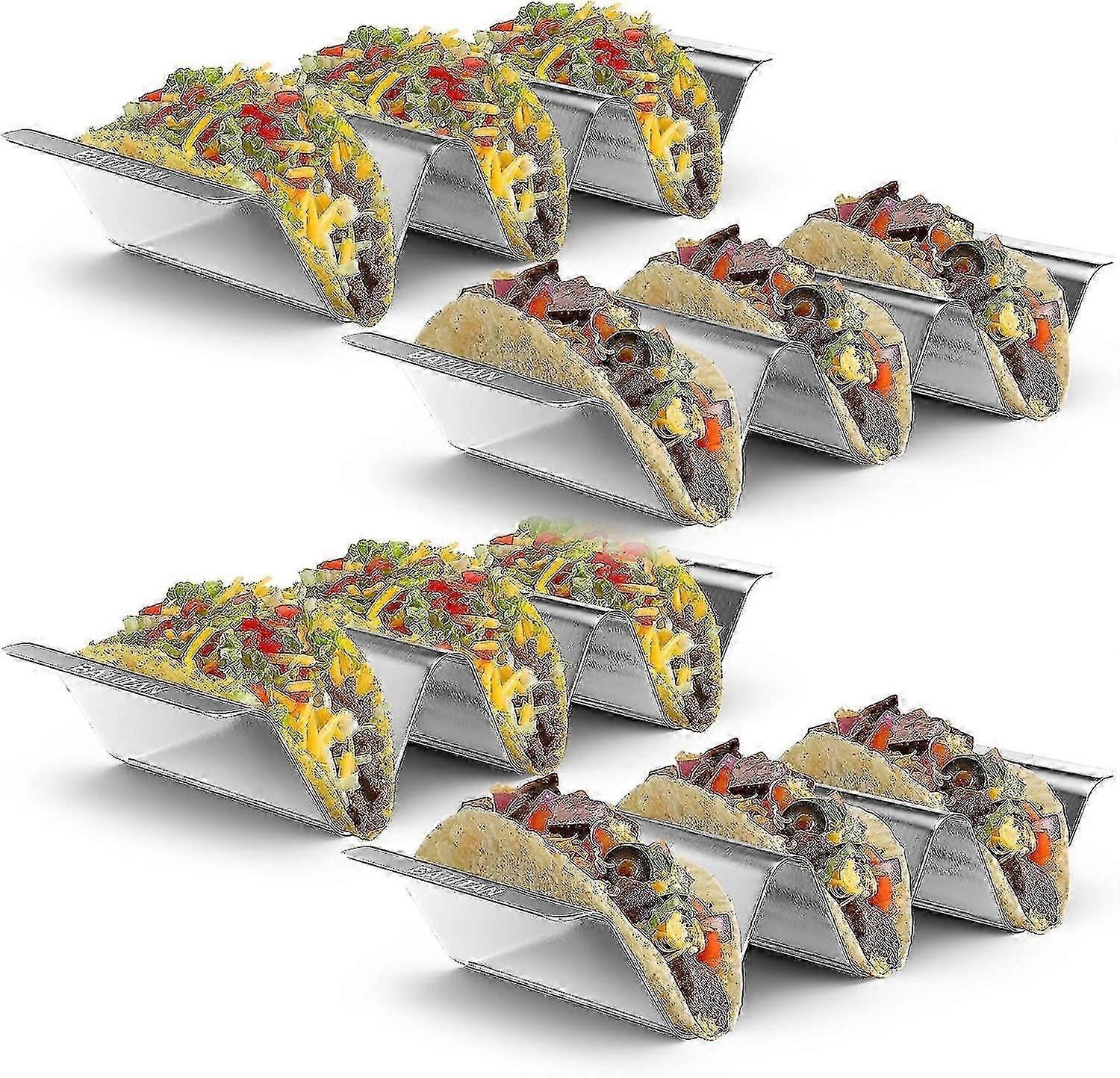 Taco Holder, Taco Stand, Taco Holders Set Of 4, Stainless Steel Taco Rack With Handles, Each Metal Taco Tray Plates Holds Up To 2 Or 3 Hard Or Soft Ta