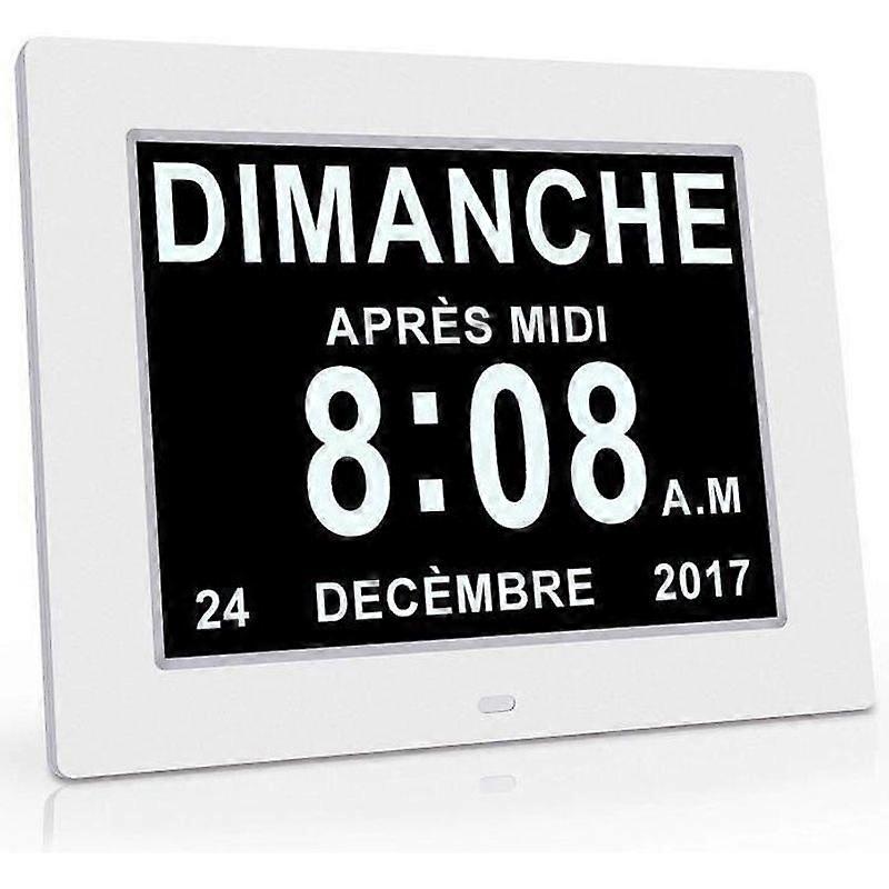 Calendar Clock with Date Day Time Alarm Auto Dimming for Elderly - Alzheimer's and Children - White Bo13035