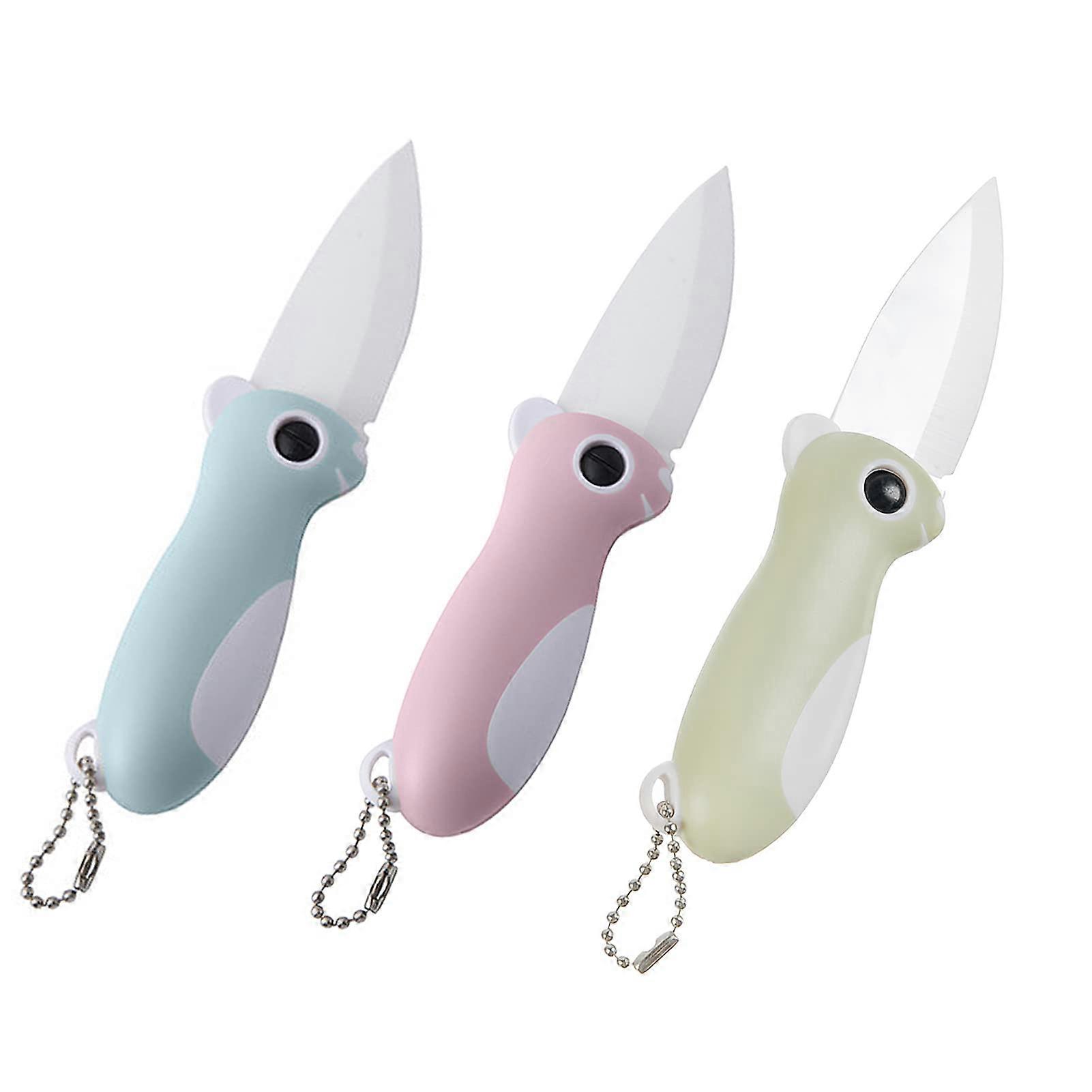 Ceramic Paring Knife Set, 3 Pack Folding Pocket Knife, 2.3 Inch Sharp Blade for Fruit and Vegetable Cutting, Assorted Colors