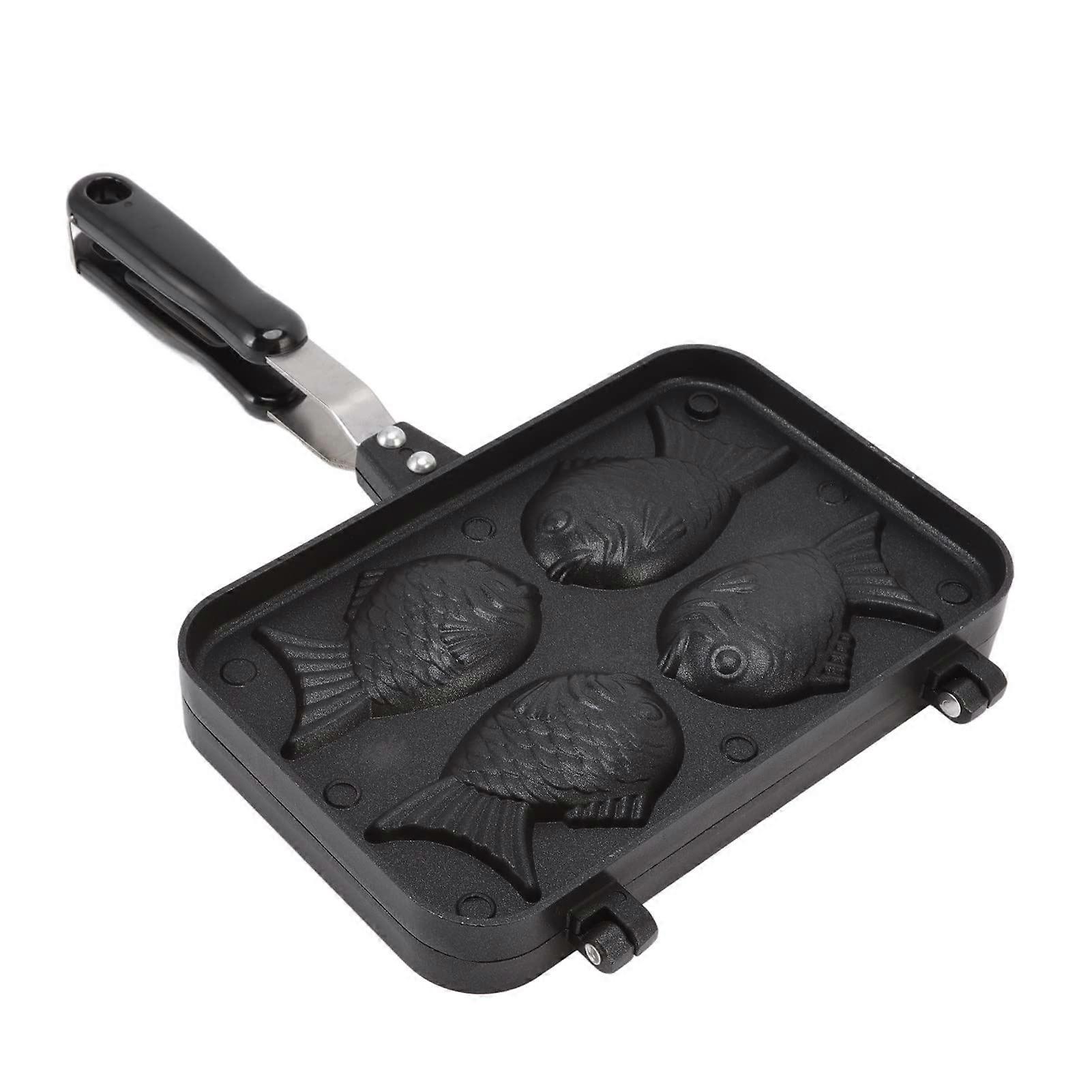 Fish Shape Cake Pan Waffle Pan, Non-Stick Taiyaki Maker with Streamlined Handle for Easy Home Cooking, Double Pancake Mold