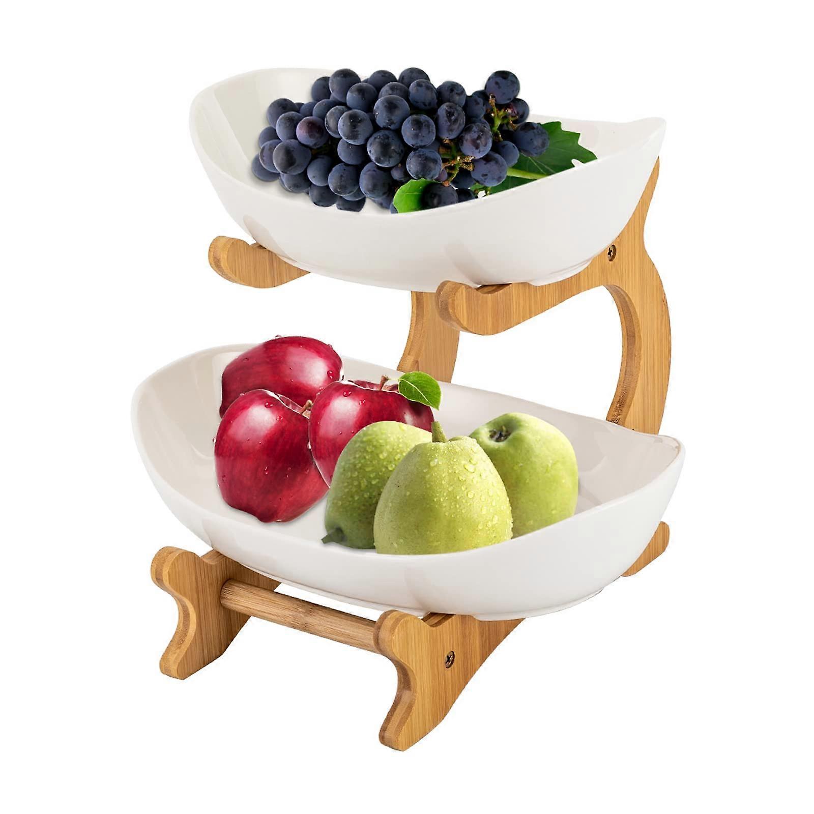 2 Tier Ceramic Fruit Bowl for Kitchen Counter Large Size Modern Design