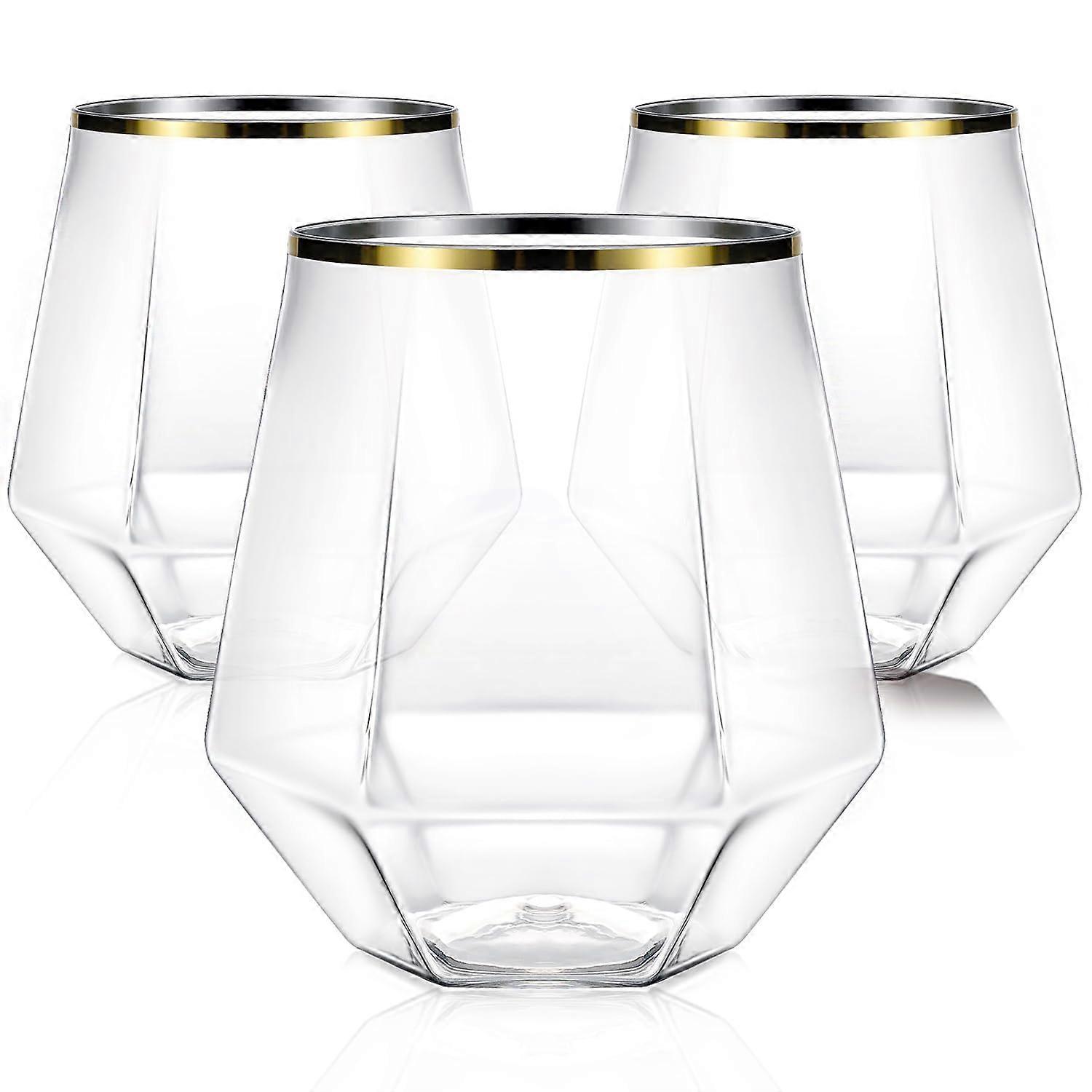 Plastic Stemless Wine Glasses 12 Oz 40 Pack, Clear Disposable Cups With  Gold Rim, Unbreakable Diamond-Shaped For Wedding | Fruugo QA