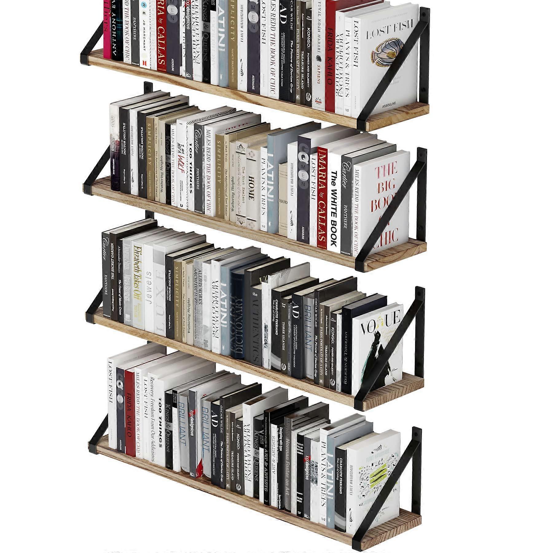 4 Set Natural Burned Rustic Floating Shelves for Living Room 24'x6'