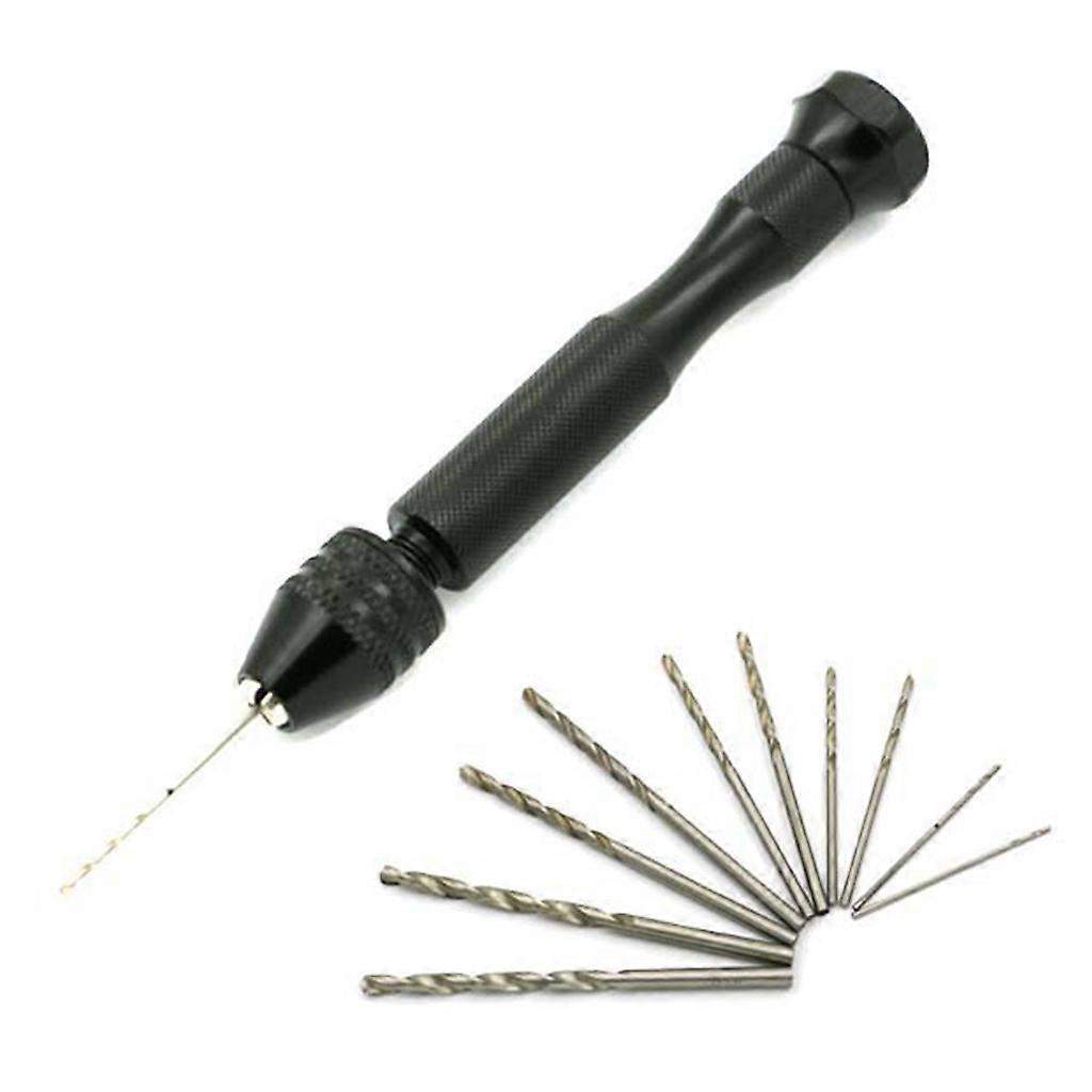 1 Set Epoxy Steel Pin Vise Hand Drill with 10 Drill Bits Manual Craft Mini Drill for Sharp HSS Micro Mini Twist Drill Bi  Black