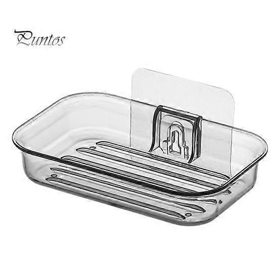 Wall Mount Soap Dish No Drill Modern Clear PET Quick Drain Countertop Kitchen Bathroom Shampoo Bar Shower Soap Holder Container Box Saver