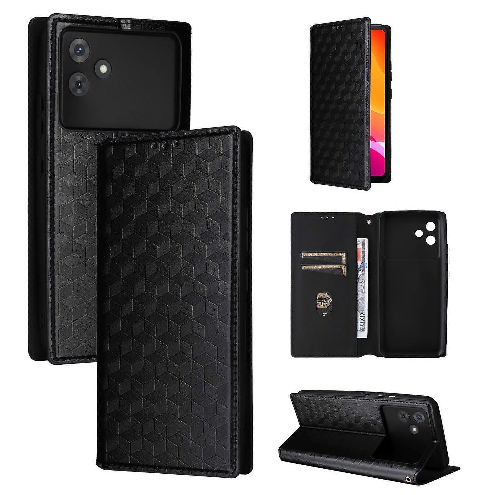 Cubic Grid Texture Flip Leather Phone Case