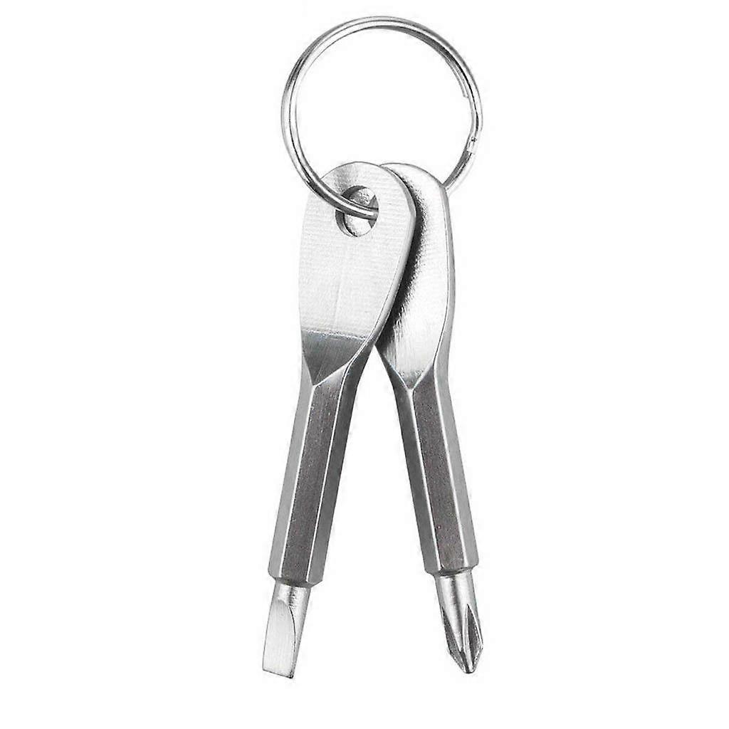 Screwdriver EDC Tool Set Key Ring,Multi-Function Pocket Screw Driver Flathead and Cross Survival Tool,Repair Hand Tool Pocket Screwdrivers,Silver