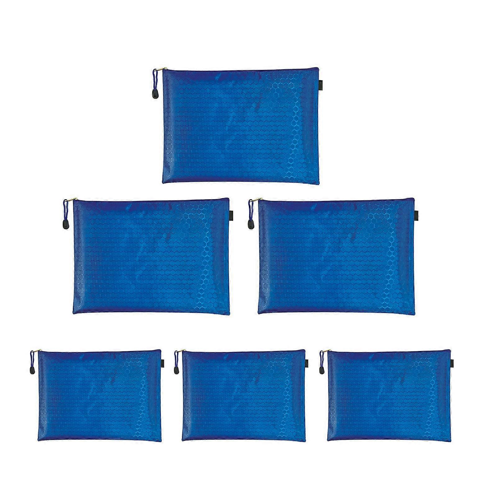 6Pcs Zippered Folder Water Resistant Oxford File Wallet Money Bag Document Folder File Pouches School Office Supplies Royal Blue