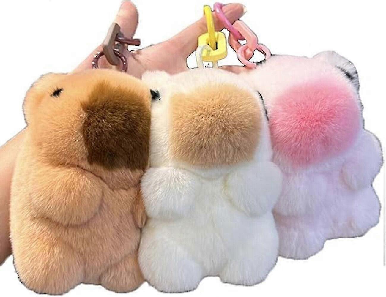Capybara Cute Capybara Keychain Keychain with Tin, 2024 Handmade Soft Bunny PomPom Charms,