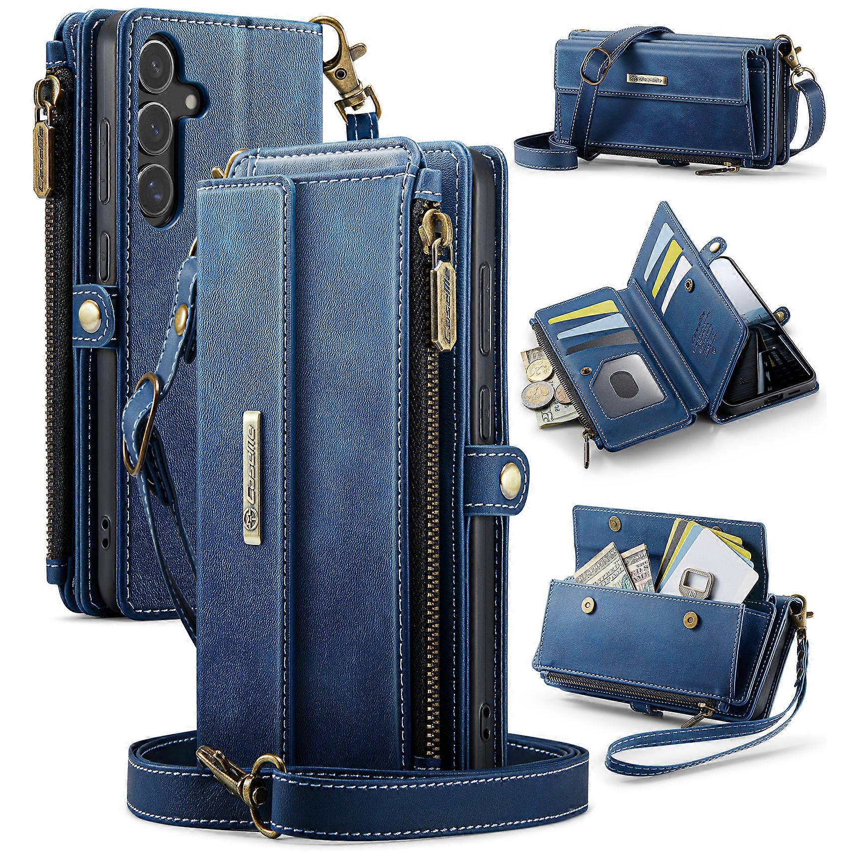 Compatible For Samsung Galaxy S22 5G Case CASEME C39 RFID Zipper Wallet Stand Leather Cover with Strap